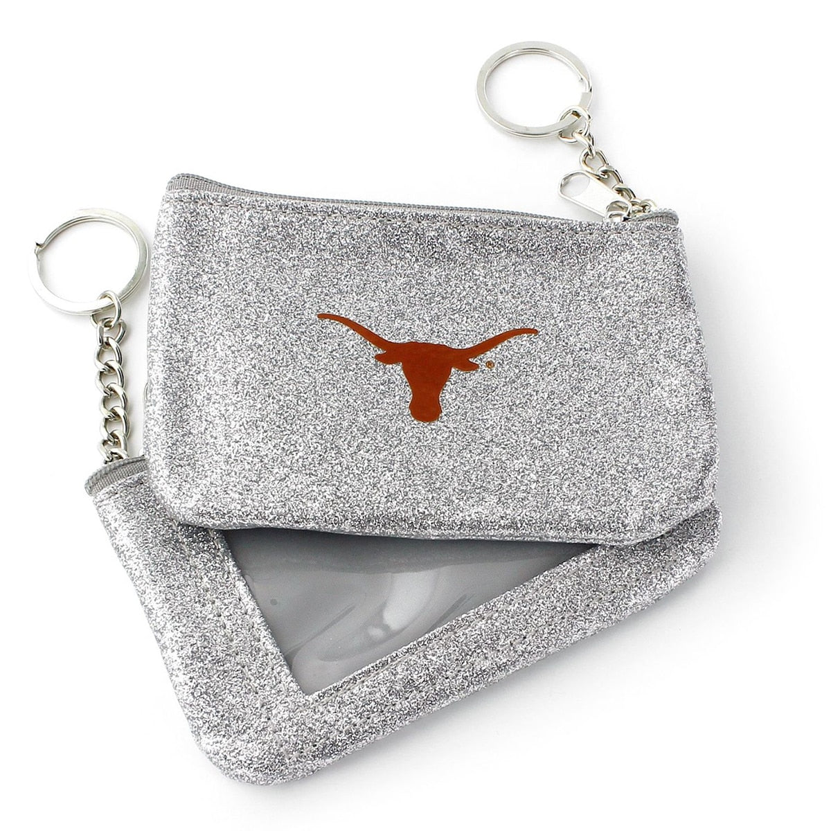Texas Longhorns Silver Sparkle Coin Purse Key Chain ID Wallet