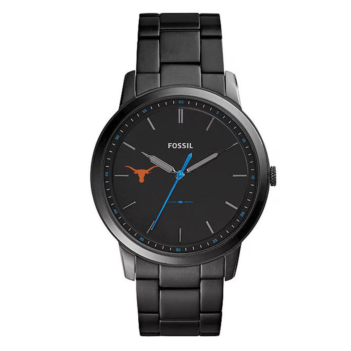 Fossil Texas Longhorns Minimalist Slim Black Stainless Steel Watch
