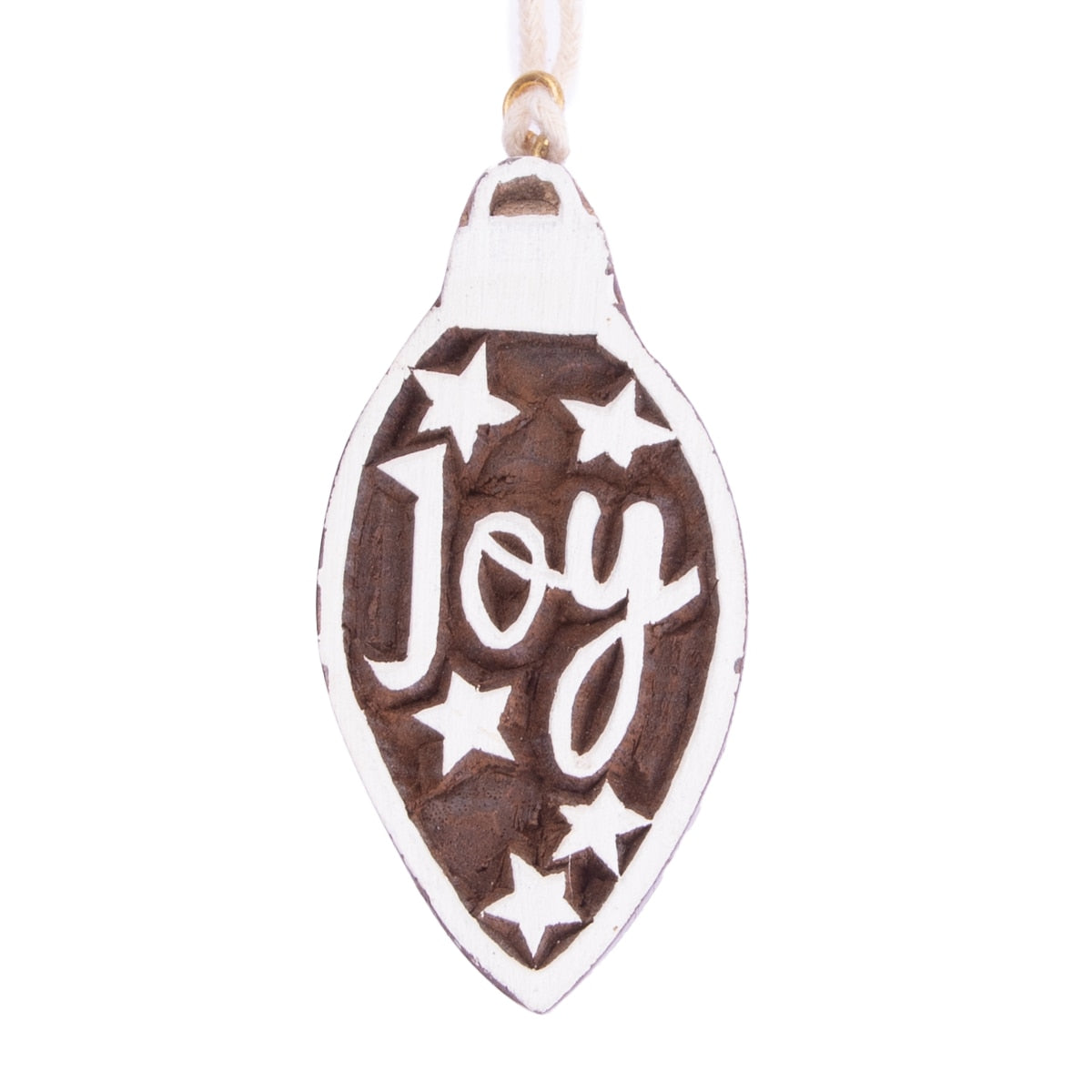 Hand Carved Joy Ornament