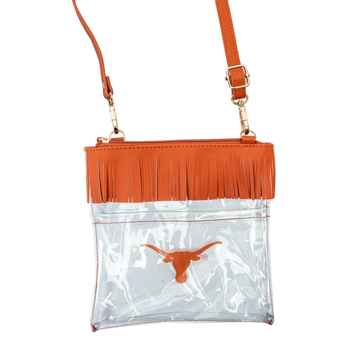 Texas Longhorns Judyann Fringe Crossbody Clear Bag - Burnt Orange