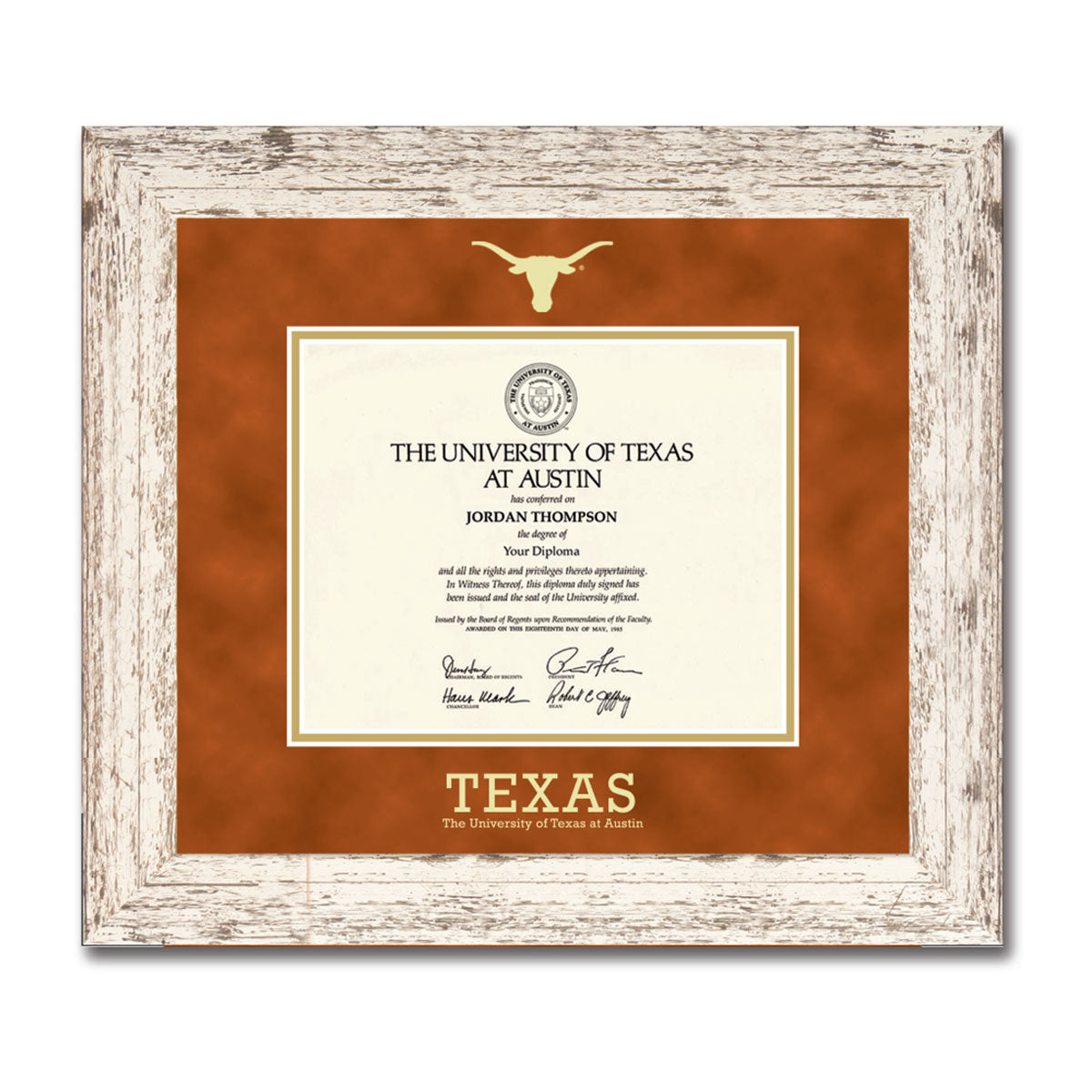University of Texas Barnwood White Embossed Diploma Frame
