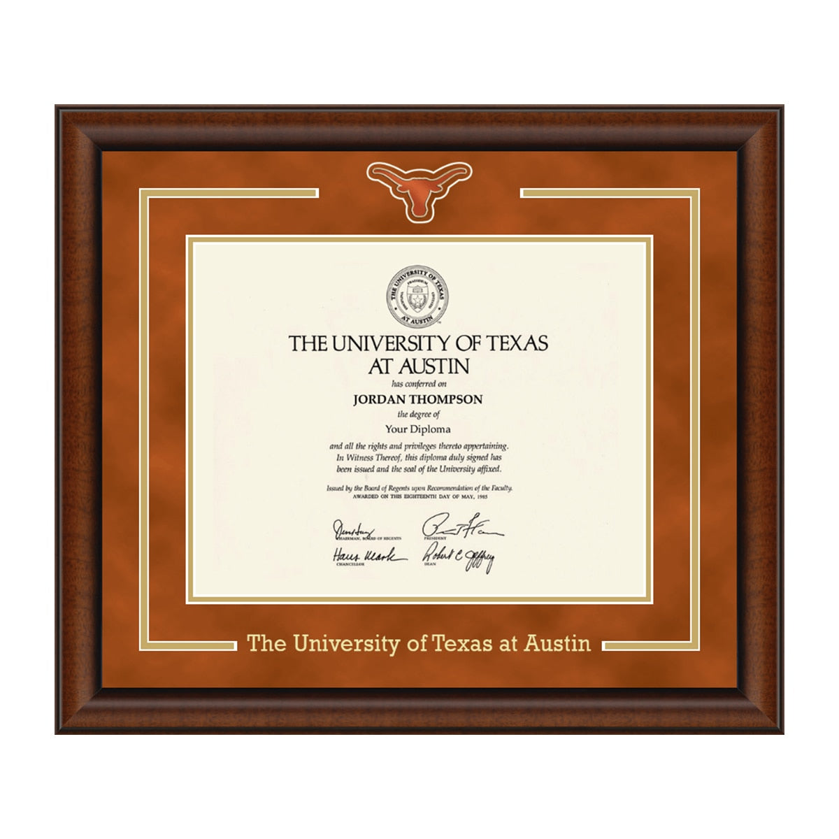 Longhorn Medallion Diploma Frame in Burnt Orange